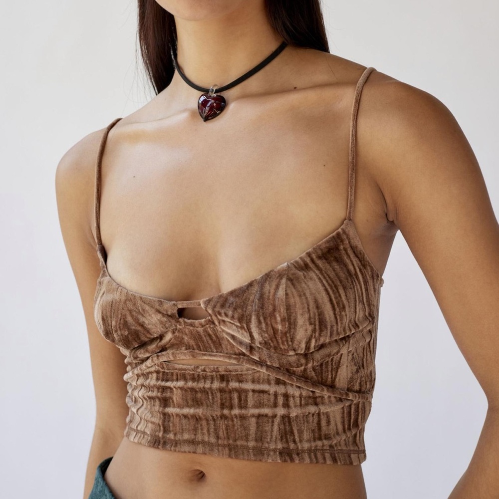 NWT Velvet Corset Cami Top Brown Urban Outfitters Sz M